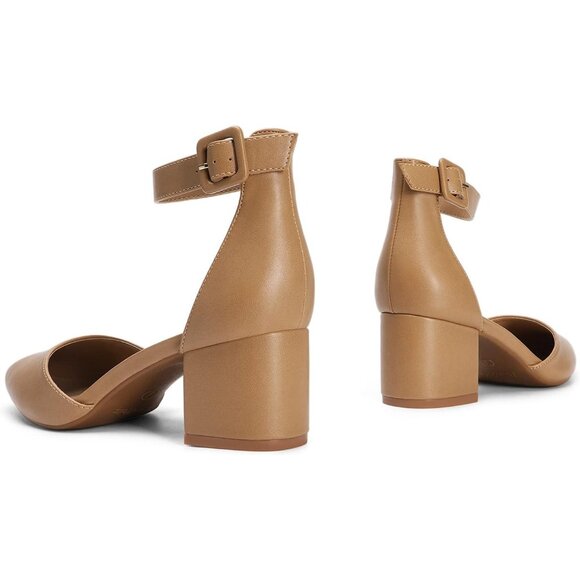 Dream Pairs Women's Nude/Pu Pointed Toe Closed Toe Low Block Ankle Strap Heels - Picture 6 of 8